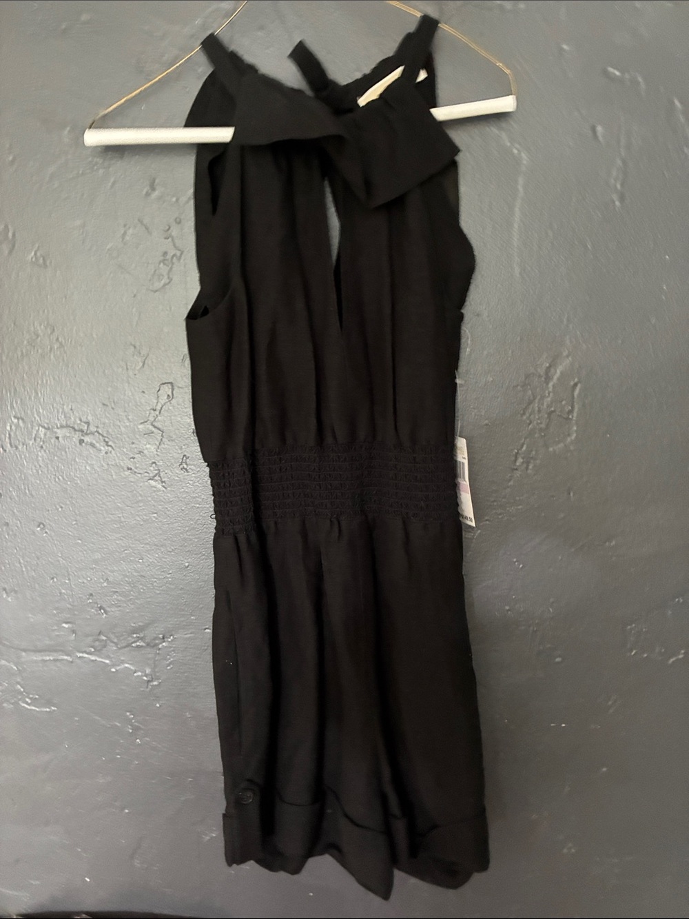 Michael Kors Black Sleeveless Smocked Waist Romper